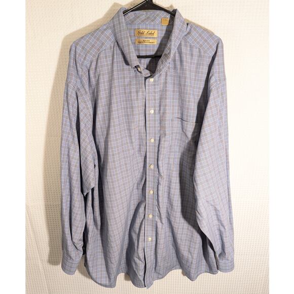 Roundtree Yorke 3XB Blue Plaid Button Down Shirt Mens Gold Label Non Iron Cotton - Picture 1 of 4